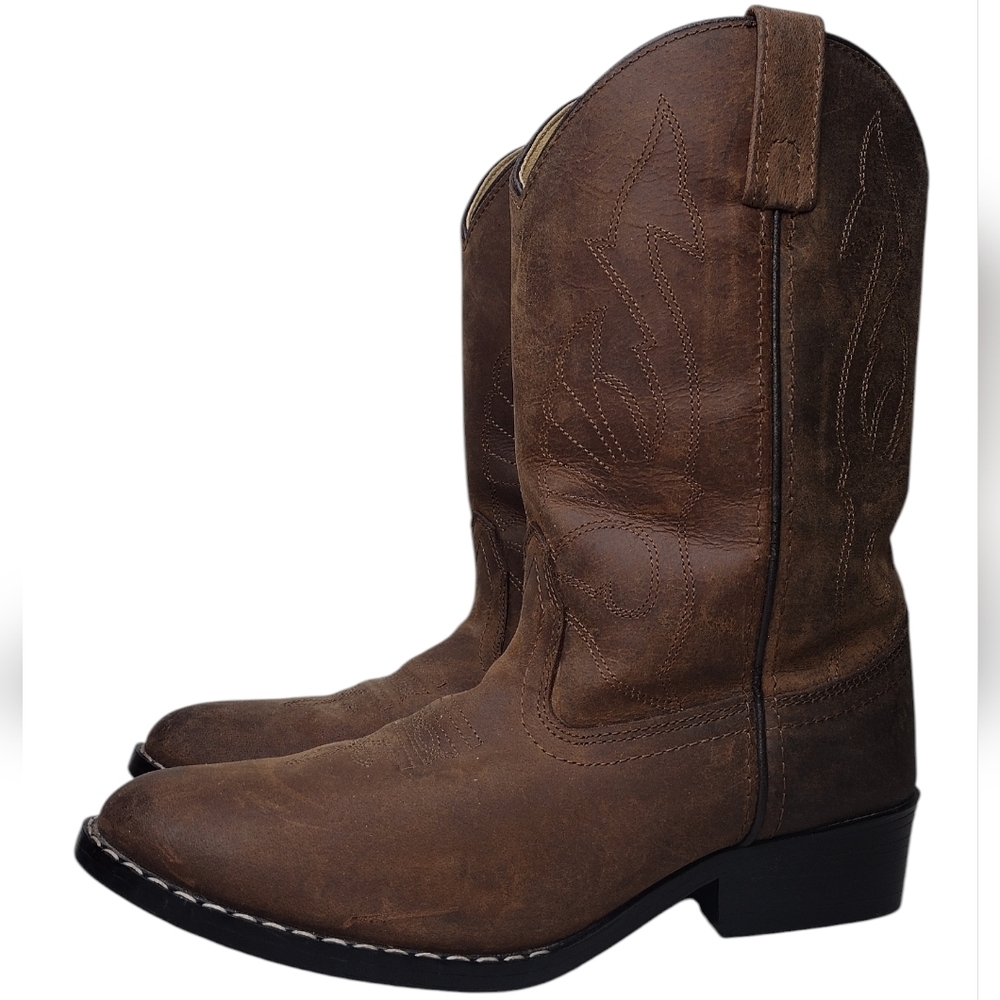 Masterson Kids Brown Leather Rodeo Cowboy Western Boots Sz 4.5